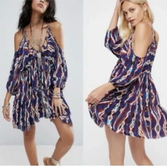 Free People Dresses & Skirts - Free People One Monarch Multi Mini Dress SZ S Boho Hipster Vacay Flowy Flouncy